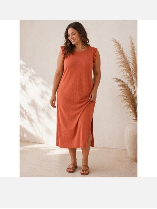 Universal Thread Dresses & Skirts - NEW Universal Thread T-Shirt Dress‎ Women XXL Rust Ruffle Shoulder Midi